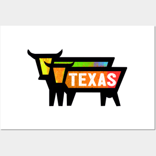 Texas Travel Vintage Cows Bulls Dallas Houston San Antonio Laredo Fort Worth Austin Posters and Art